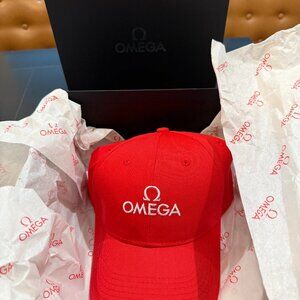 Omega Red Logo Baseball Hat Adjustable with Original Omega Box